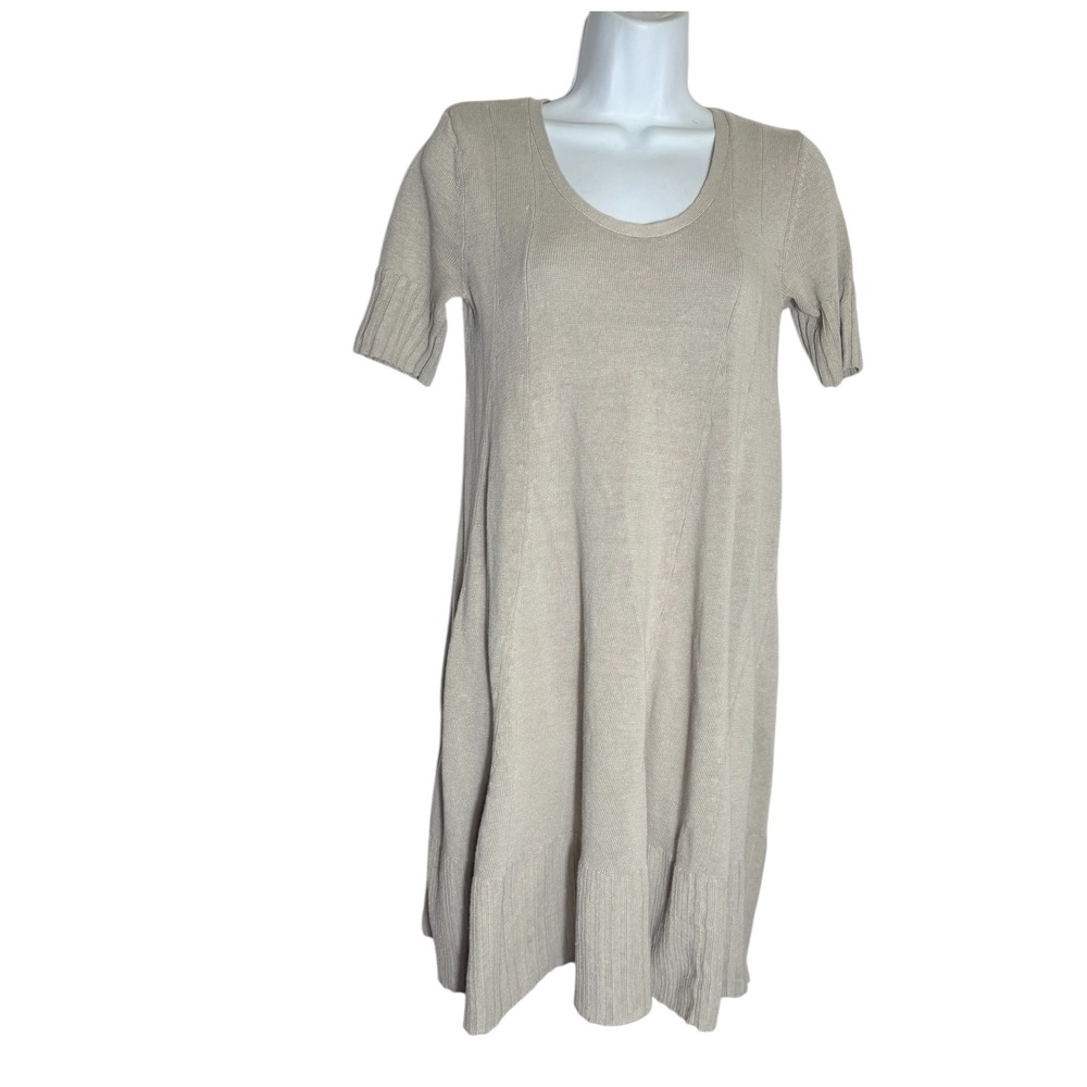 J Jill XS Knit Dress Short Sleeve Linen Blend Beige Casual Women's
